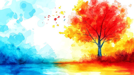 Autumn Landscape: A Vibrant Watercolor Tree Painting