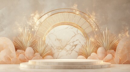 Beige Marble Podium Display Background
