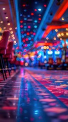 Casino interior, blurred view, gambling, vibrant lights