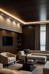 Modern living room with warm tones