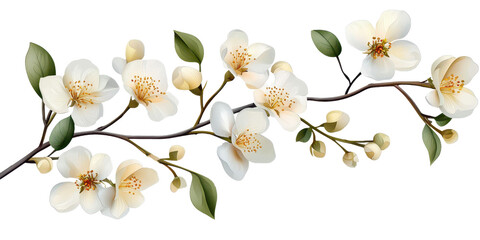 Fototapeta premium Tropical spring floral watercolor featuring green leaves and flowers, isolated on transparent, perfect for greeting or wedding card decoration