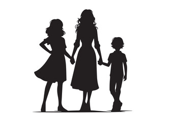 Family silhouette black color isolated on white background Vector illustration