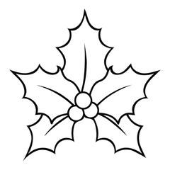 line drawing of holly berries and leave vector illustraion