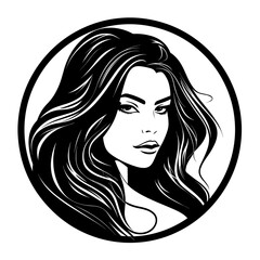 Elegant black and white portrait illustration of a woman, perfect for beauty and fashion designs.