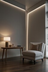 Modern corner room with accent lighting