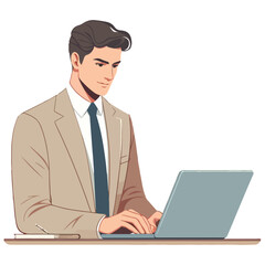 vector business manager sitting working with laptop