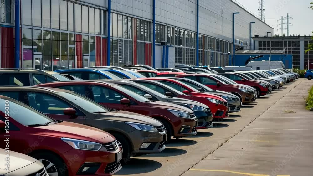 Poster the image shows a wellorganized queue of vehicles in a modern facility, highlighting the latest auto