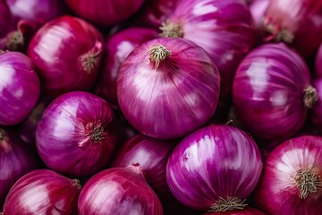 Red Onion Pile Close-up Shows Fresh Produce Food Ingredient Source