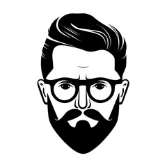 Modern black and white portrait illustration of a stylish man with beard and sunglasses.