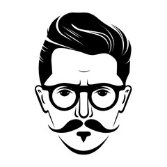 Modern black and white portrait illustration of a stylish man with beard and sunglasses.