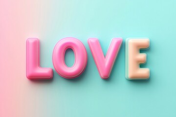 
A photo of the text "LOVE" written in pink, purple, and blue hearts with stars on them, in pastel colors