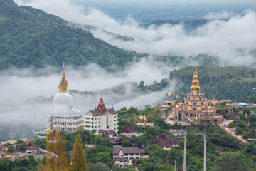 Naklejka premium Wat Phra That Pha Son Kaew in the rainy season, This beautiful temple in a wonderful landscape is a must see near Ban Camp Son in Khao Kho, Phetchabun, Thailand