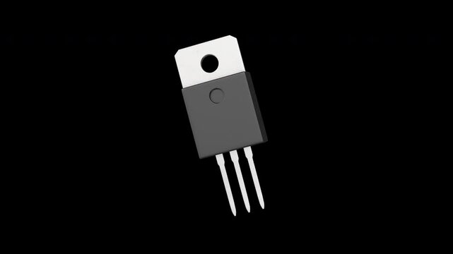 Silicon Controlled Rectifier Rotating on a Transparent Background. Seamless Loop. 4K