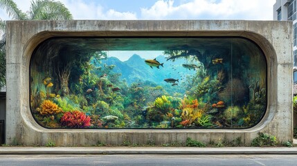 Beautiful underwater painted scene viewed through a concrete arch