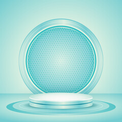 Podium with  turquoise blue  pattern background. Vector illustration.