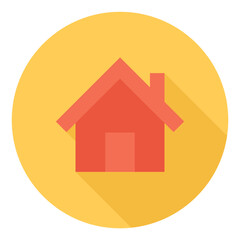 Flat circular house icon symbolizing home, real estate, or residence.