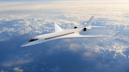 Fototapeta premium Supersonic Private Jet Flying Above Clouds