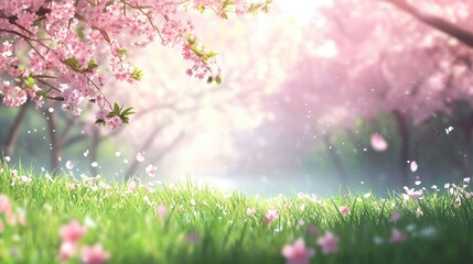 Obraz na płótnie Canvas Beautiful Cherry Blossom Meadow Scene