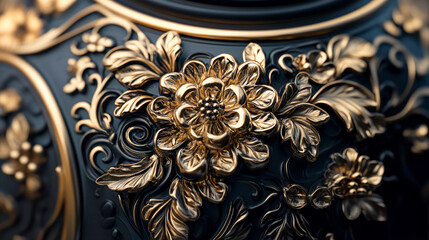 A close up of a black and gold object