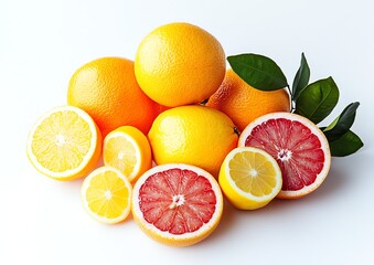 Fototapeta premium Fresh Citrus Fruits Still Life Featuring Oranges, Lemons and Grapefruit