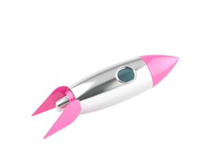 Cute pink and silver rocket ship ready for space travel