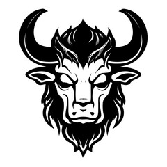 A bold and powerful silhouette of a Minotaur's head, featuring its iconic horns and strong facial structure. Perfect for mythology-themed designs, fantasy artwork, logos, and tattoo-style illustration