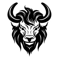A bold and powerful silhouette of a Minotaur's head, featuring its iconic horns and strong facial structure. Perfect for mythology-themed designs, fantasy artwork, logos, and tattoo-style illustration