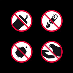 Prohibited signs, forbidden round stickers set, vector icons.