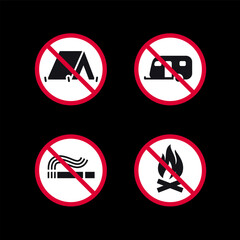 Prohibited signs, forbidden round stickers set, vector icons.