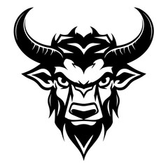 A bold and powerful silhouette of a Minotaur's head, featuring its iconic horns and strong facial structure. Perfect for mythology-themed designs, fantasy artwork, logos, and tattoo-style illustration