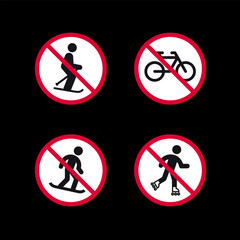 Prohibited signs, forbidden round stickers set, vector icons.