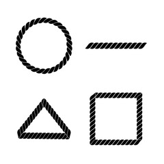 Black and white geometric shapes made of rope, isolated on white background, vector illustration.