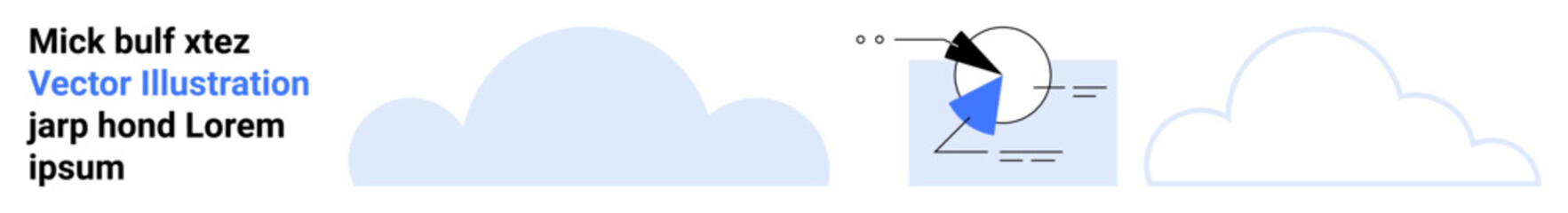 Cloud-shaped elements with a chart, grid, and arrow icons symbolizing data analysis, technology, and storage. Ideal for cloud computing, data management, analytics, innovation IT marketing simple