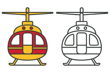 Colorful Helicopter and Outline Drawing for Kids Coloring Book or Activity Sheet