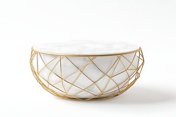 Fototapeta premium Marble top coffee table on white background for interior design, product showcase