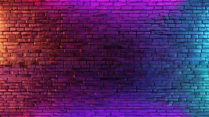 Modern futuristic neon lights on old grunge brick wall room background. 3d rendering.