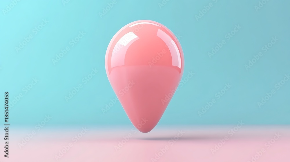 Poster a pink glossy teardrop shaped object hovering against a blue background
