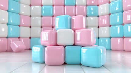 Fototapeta premium Colorful Geometric Blocks Stacked in a Bright Room with Soft Lighting