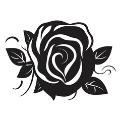 Elegant black and white rose illustration, perfect for botanical and romantic designs.
