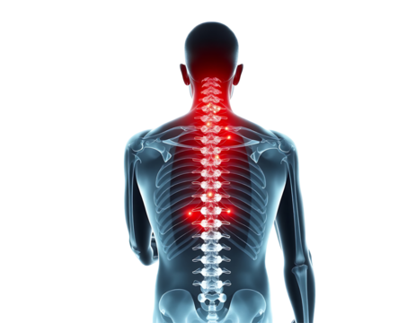 Medical illustration of a man with back pain