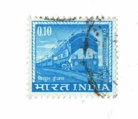 A vintage postage stamp from India isolated on a white background.