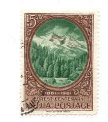 A vintage postage stamp from India isolated on a white background.