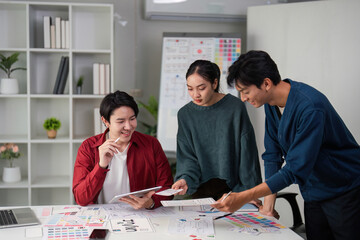 Interactive Design Brainstorming Session. A team engages in lively discussions and sharing ideas...