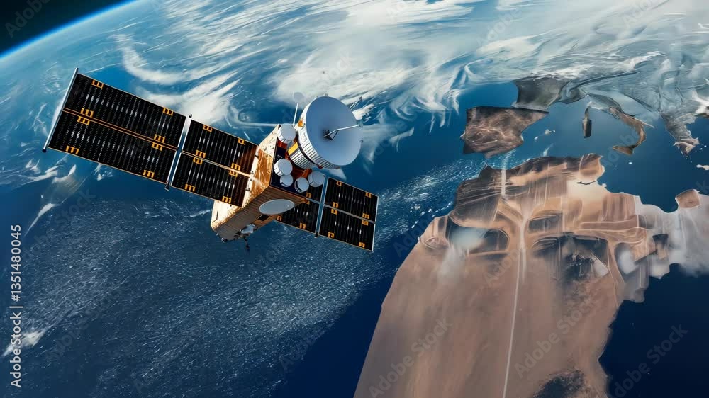 Poster a hightech satellite orbits our planet earth, showcasing the remarkable advancements in innovative t