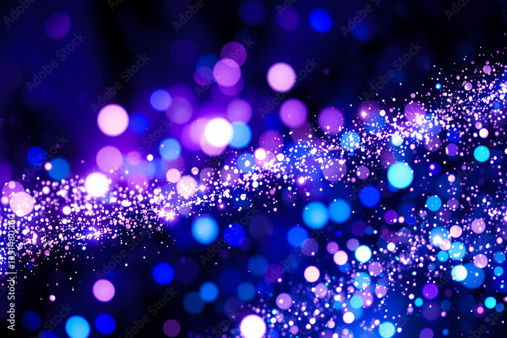 Poster abstract bokeh background with vibrant purple and blue hues. sparkling lights create a glittering, d