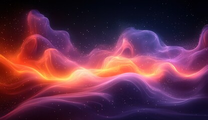 Abstract Swirls of Orange & Purple Light, Flowing Energy, Glowing Particles in Space