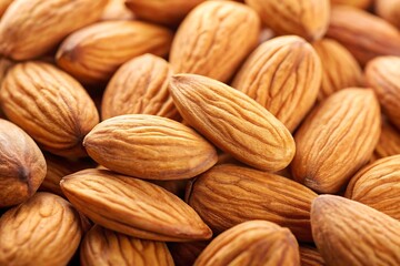 Fototapeta premium A captivating collection of ripe almonds, their warm golden hues and intricate textures a testament to nature's artistry, displayed in a close-up shot revealing rich detail.