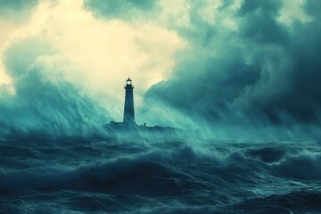 A lighthouse standing tall against a stormy sea
