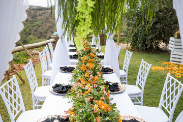table and chairs in a garden