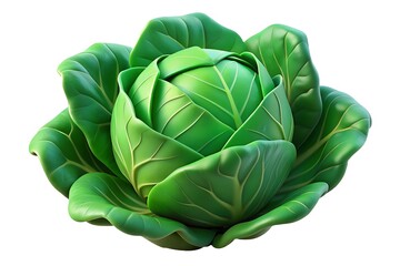 Obraz premium A vibrant, lush green cabbage, perfectly formed and bursting with freshness, showcasing its tightly wrapped leaves against a stark white background.